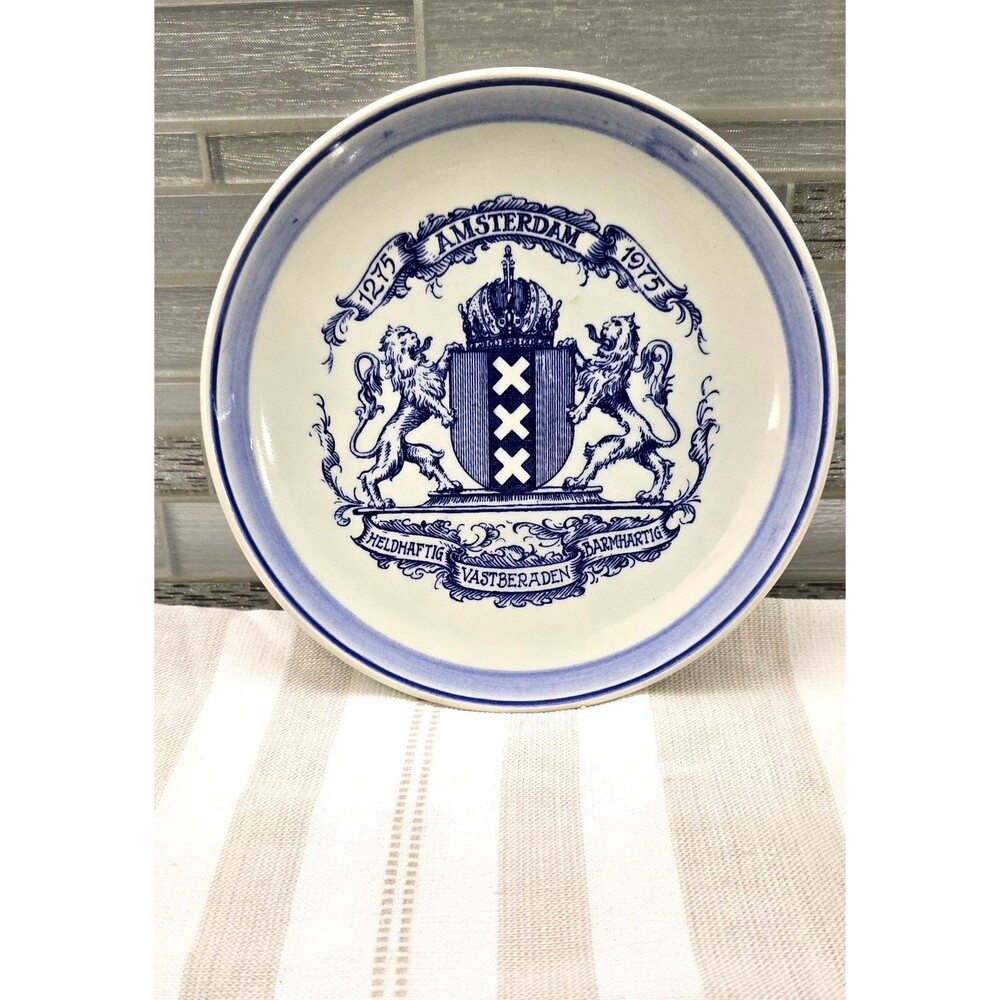 Vintage Zenith Gouda 1975 Signed Delfts 234 Plate Amsterdam Blue White Crown‎